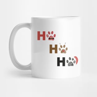 Ho Ho Ho text Paw prints with santa claus, deer and red hat Mug